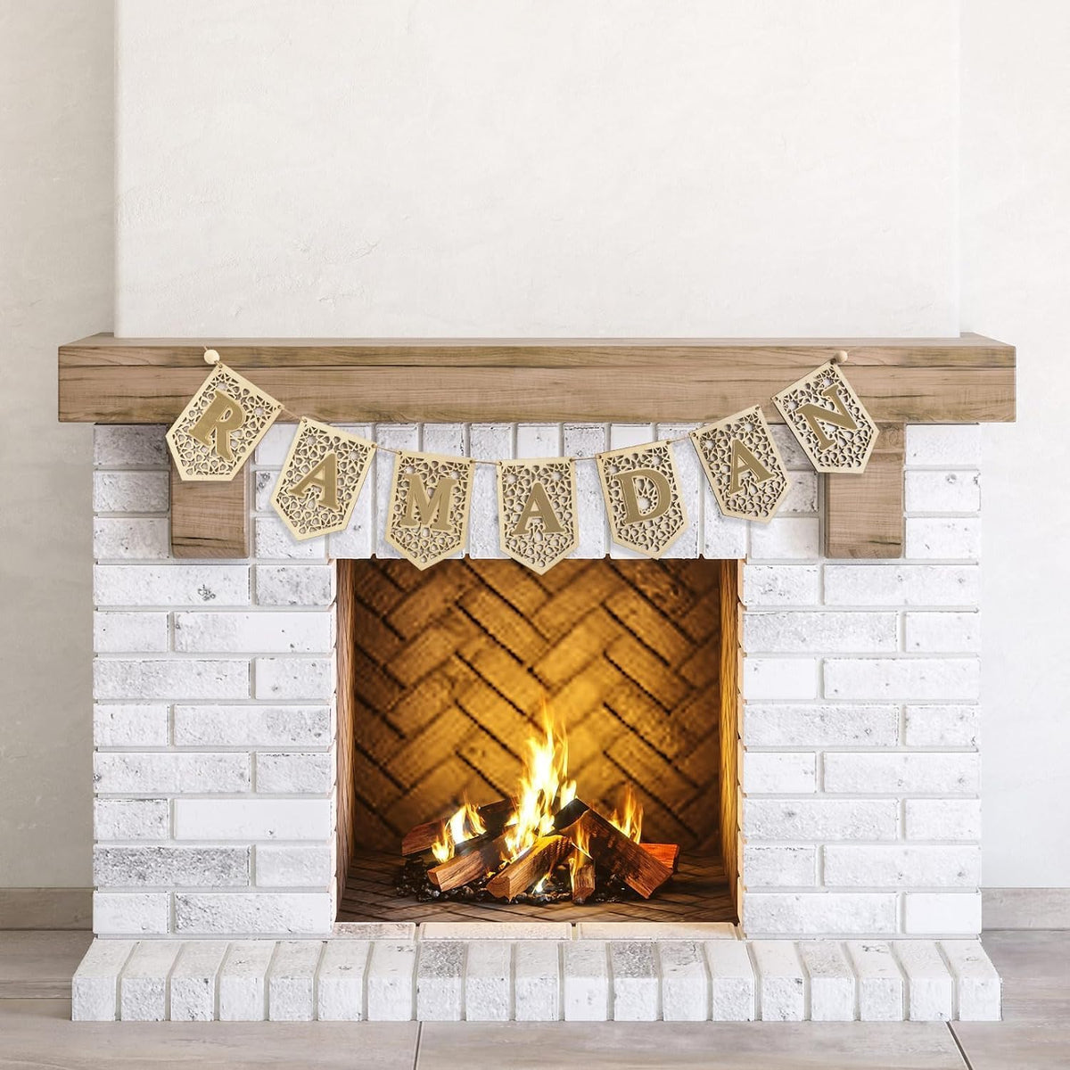 Haoser Ramadan Mubarak Banner Decorations for Home 2024 Black Eid Wooden Sign Ramadan Kareem Wood Garland Islamic Muslim Mosque Door Fireplace Hanging Decor Ramadan Gifts(Only Mubarak Banner)
