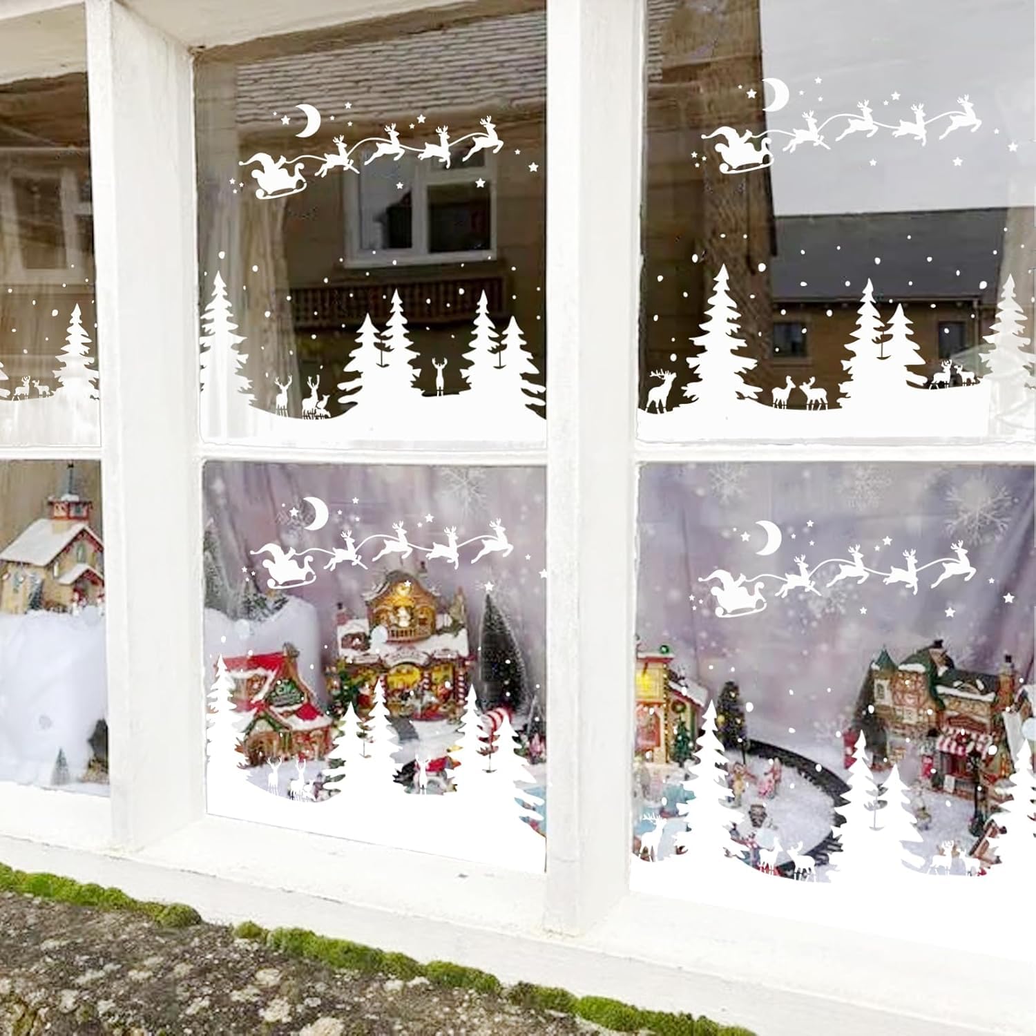 6 Pcs Christmas Window Stencils | Reusable Winter Scene, Forest Pine & Reindeer Templates