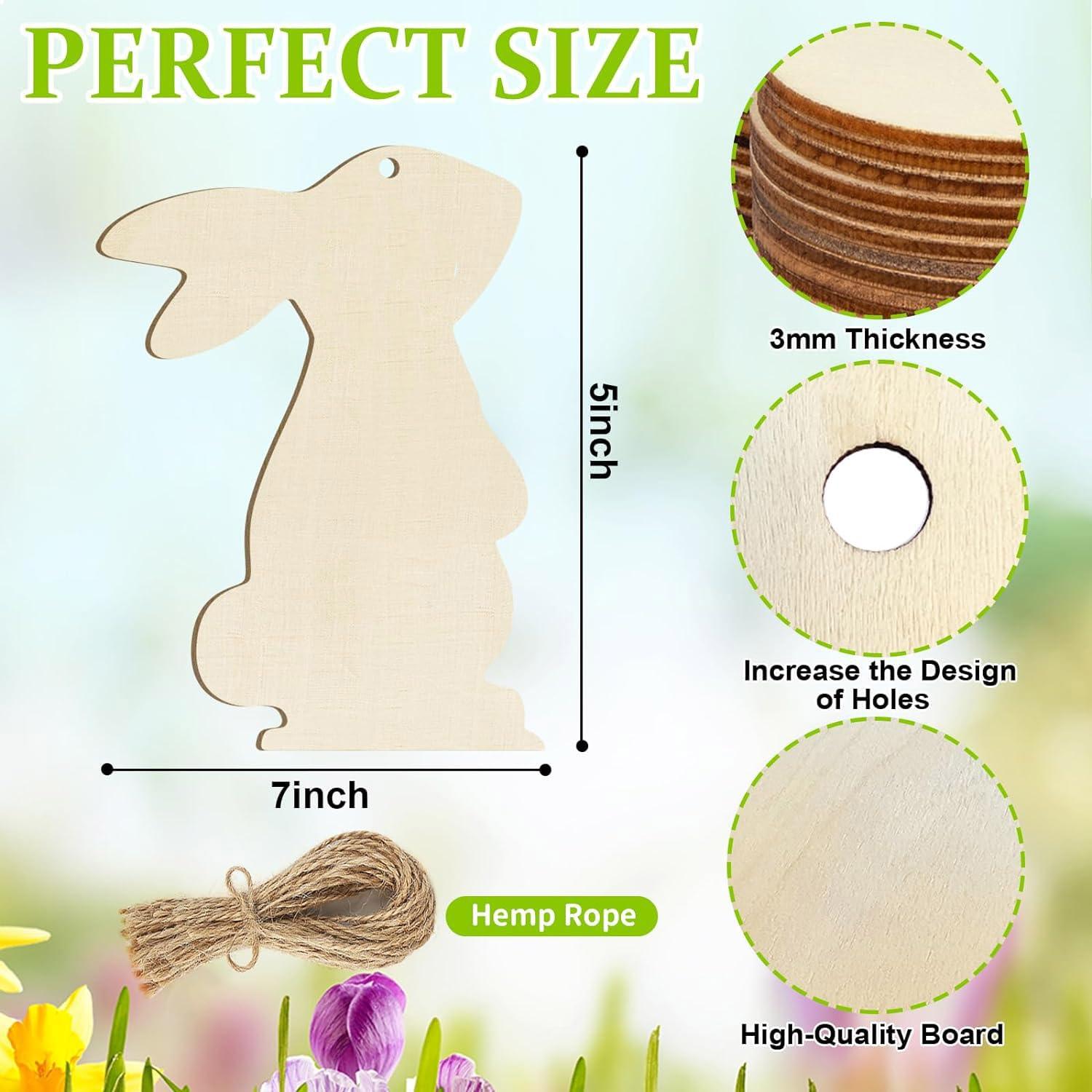 Curious Button 5 Pieces Unfinished Wooden 2Rabbit Style Hanging Ornament for DIY Home Decoration, MDF Cutouts, Perfect Wooden Cutouts for Home Decor, Charming Wooden Hanging Ornaments (5x7IN) - Haoser