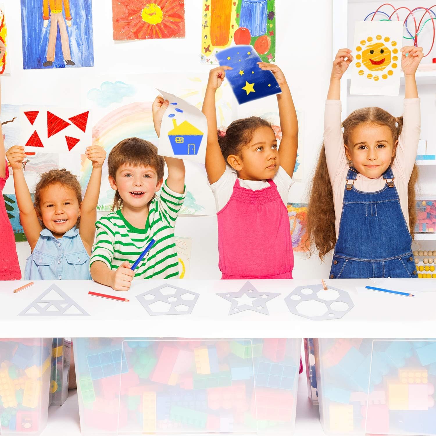 12 Pcs Shape Stencils Set – 9 Inch Chalk Stencils for Kids