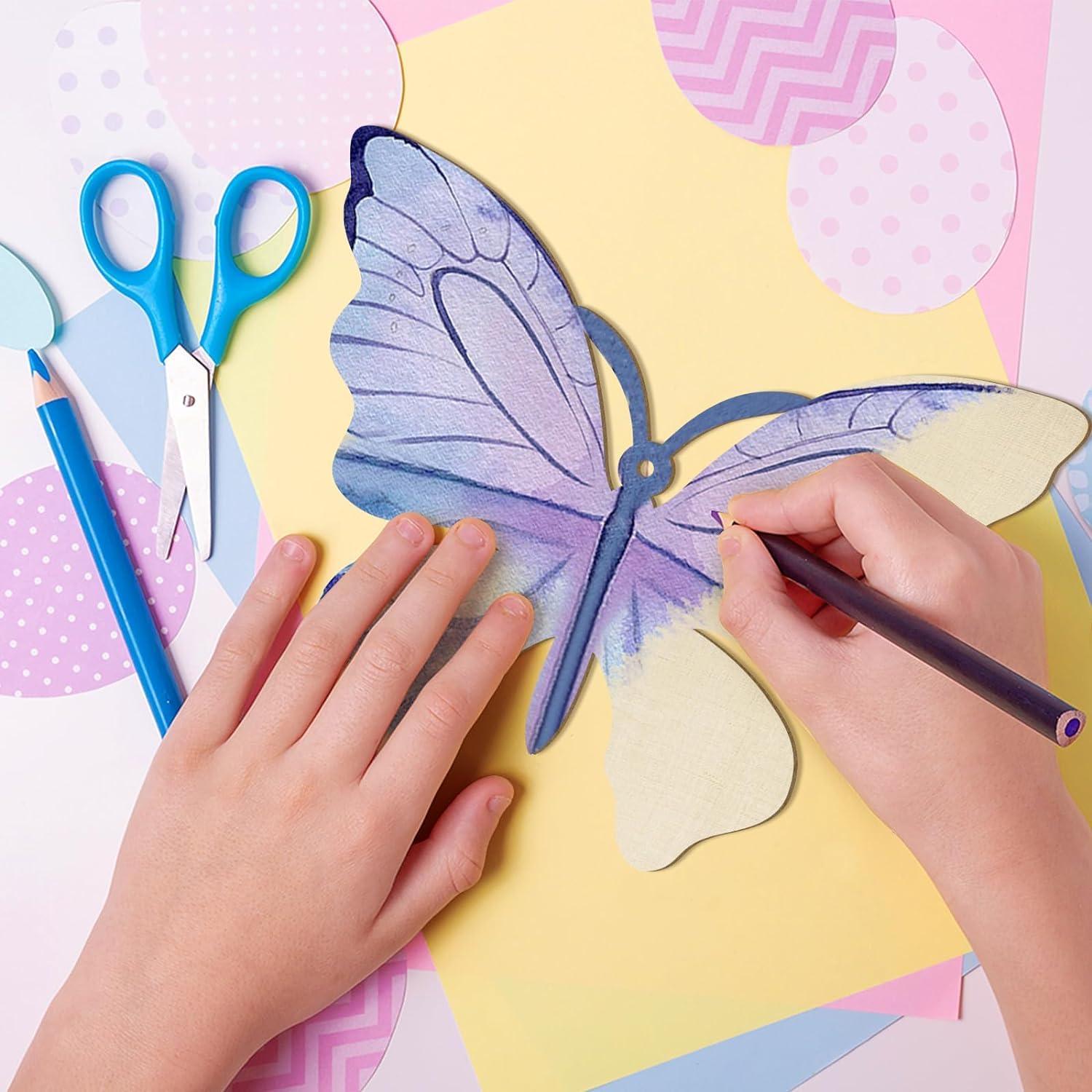 Curious Button 5 Pieces Unfinished Wooden 2Butterfly Style Hanging Ornament for DIY Home Decoration, MDF Cutouts, Perfect Wooden Cutouts for Home Decor, Charming Wooden Hanging Ornaments (5.1x7IN) - Haoser