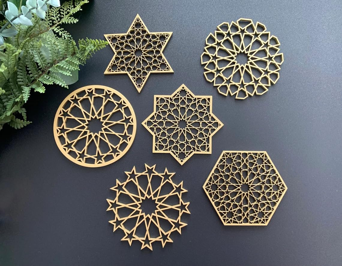 Ramadan Decoration Pack of 12 | Eid Mubarak Star Ornaments | Pine MDF Islamic Wall & Table Decor | Ramadan Kareem Housewarming Gift | Muslim Home Décor | 6 Inch |