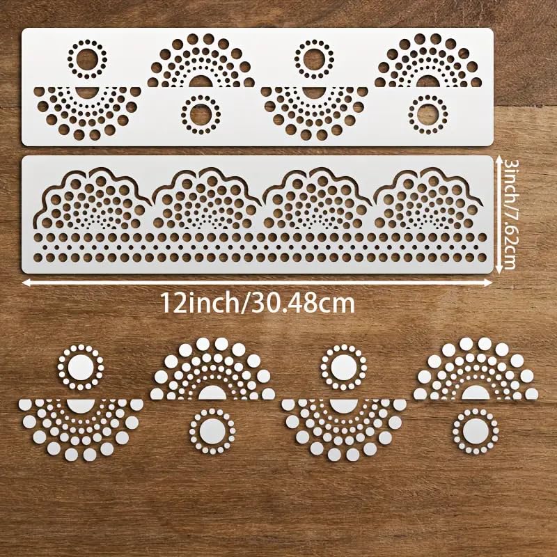 2 Pcs Mandala Border Stencil Set – 3x12 Inch Reusable Dot Mandala Painting Stencils – DIY Craft Templates for Canvas, Paper, Fabric, Wall, Tile, Floor & Home Décor Art Projects