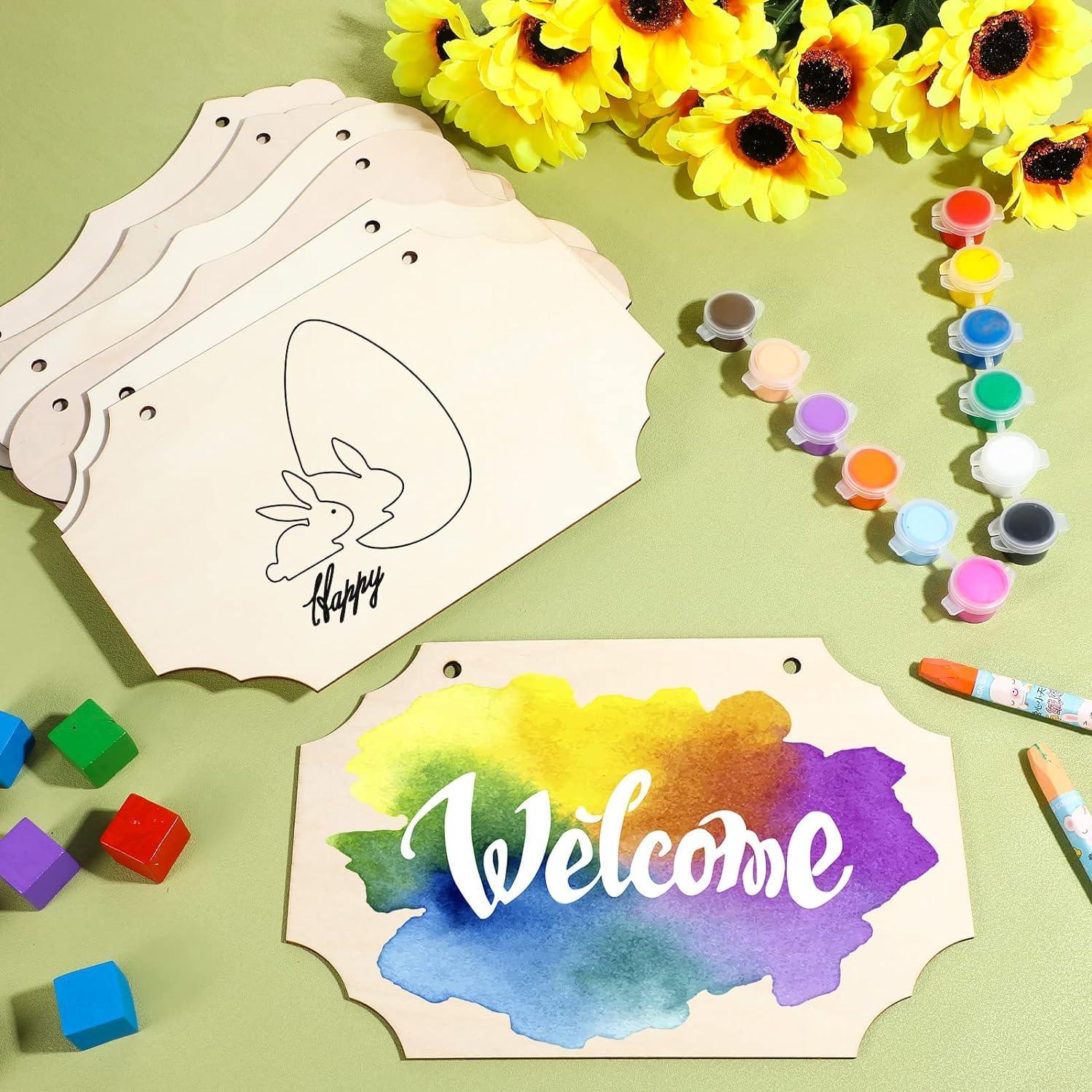 Haoser 15 Pcs Unfinished Wood Sign Blank Wood Blanks Wooden Plaque for Craft Oval Hanging Wood Sign 9 x 6 in Rectangle Shaped Wood Plaque Wood Ornaments Wood Slices for DIY Painting Writing Decoration - Haoser