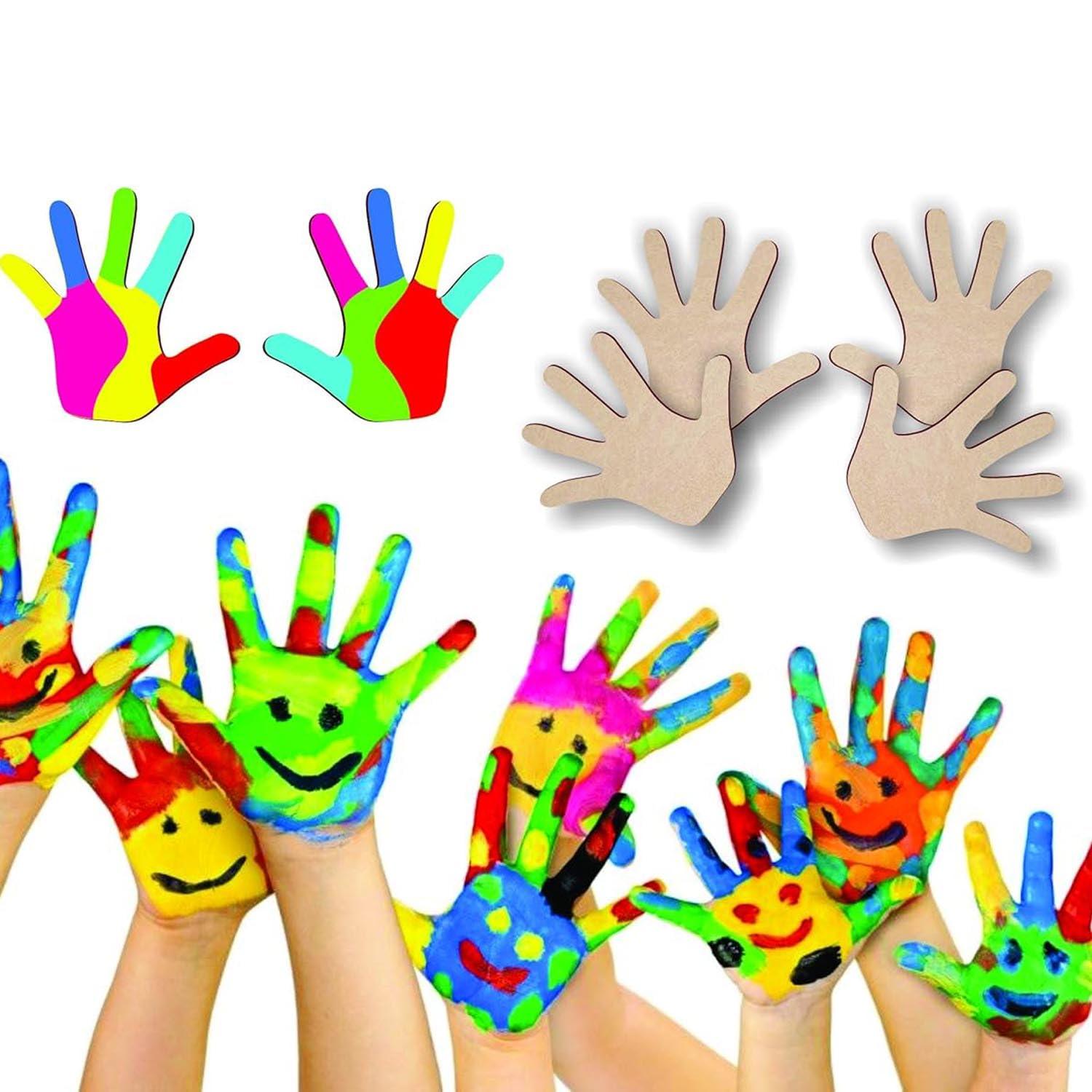 Curious Button Kids Holi Party Kids Painting Home DIY Crafts Decorations Supplies, Unfinished Wooden Hand Palm Cutouts for Holi Decoration (10 Pcs) - Haoser