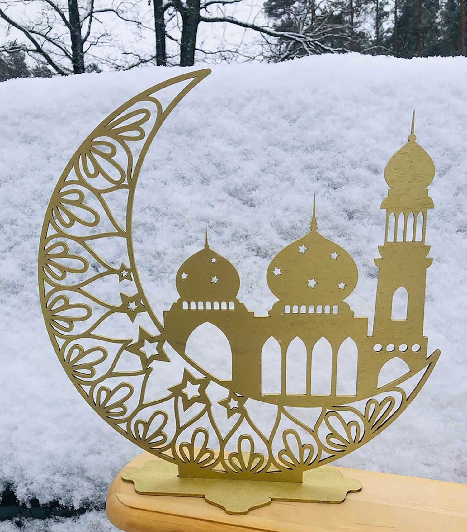 Curious Button Beautiful Wooden Masjid Table Decor for Ramadan Gifts, Tabletop Display, Ramadan Decor, Wooden Cutouts, Eid Decoration, MDF Home Decor (25cm) - Haoser