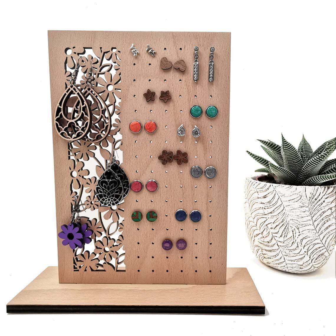 Haoser Wooden Earring Display Stand, Honeycomb Earring Organizer Earring Display Wood Hanging Jewelry Organizer for Stud Earrings (Earring Holder-4) - Haoser