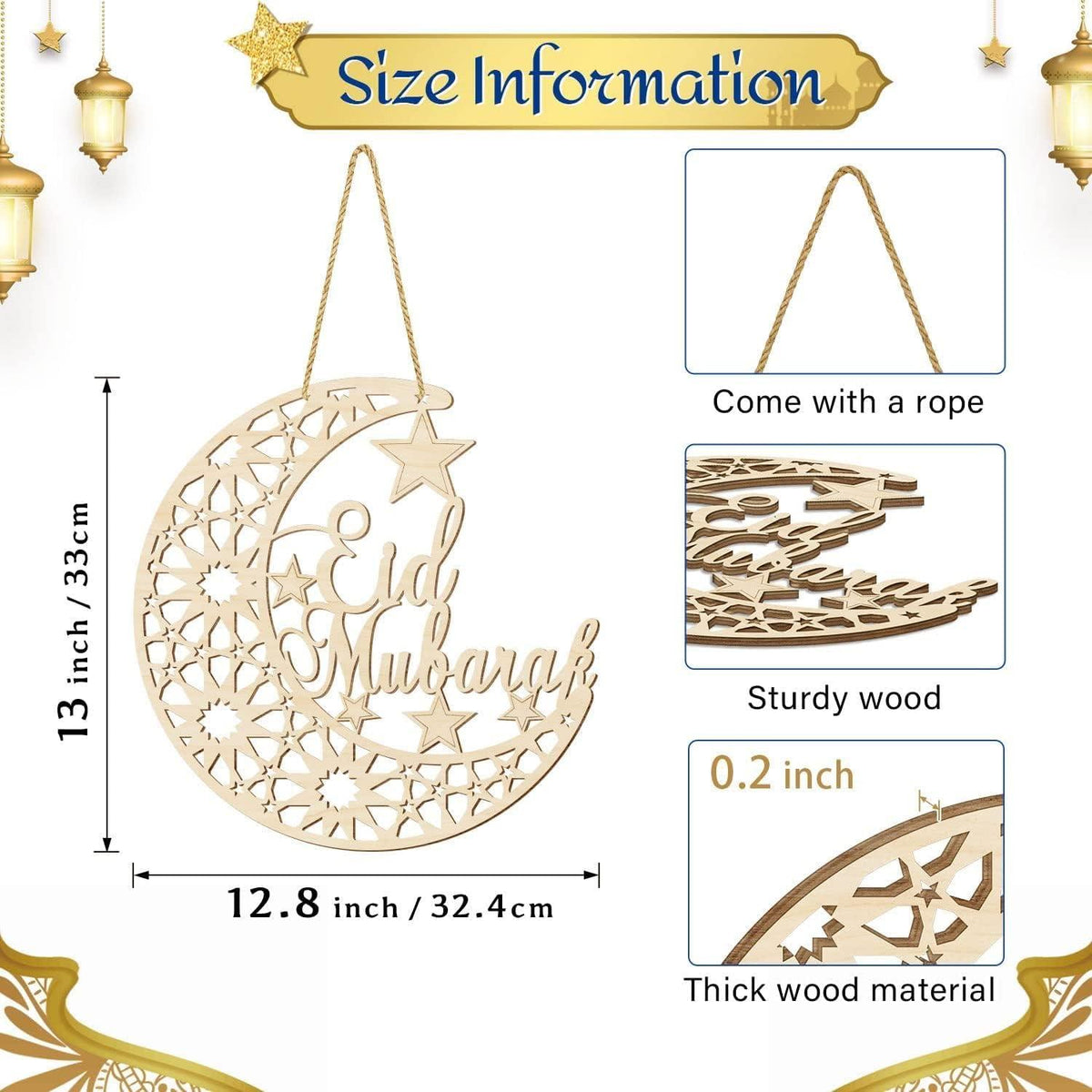 Haoser Eid Wreath - Eid Mubarak Sign (12 inches) - Ramadan Decorations for Home - Ramadan Decor -Ramadan Door Decoration - Ramadan Sign 2024- Ramadan Gifts - Haoser