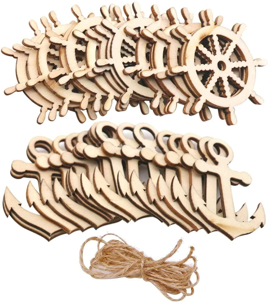 Haoser Wooden Anchor and Rudder Cutout Shape for Crafts Decoration, 30 Pcs Small Wood Anchor Rudder Cutouts - Haoser