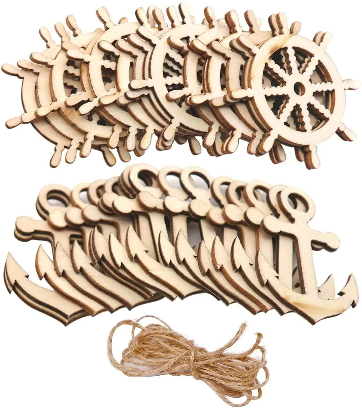 Haoser Wooden Anchor and Rudder Cutout Shape for Crafts Decoration, 30 Pcs Small Wood Anchor Rudder Cutouts - Haoser