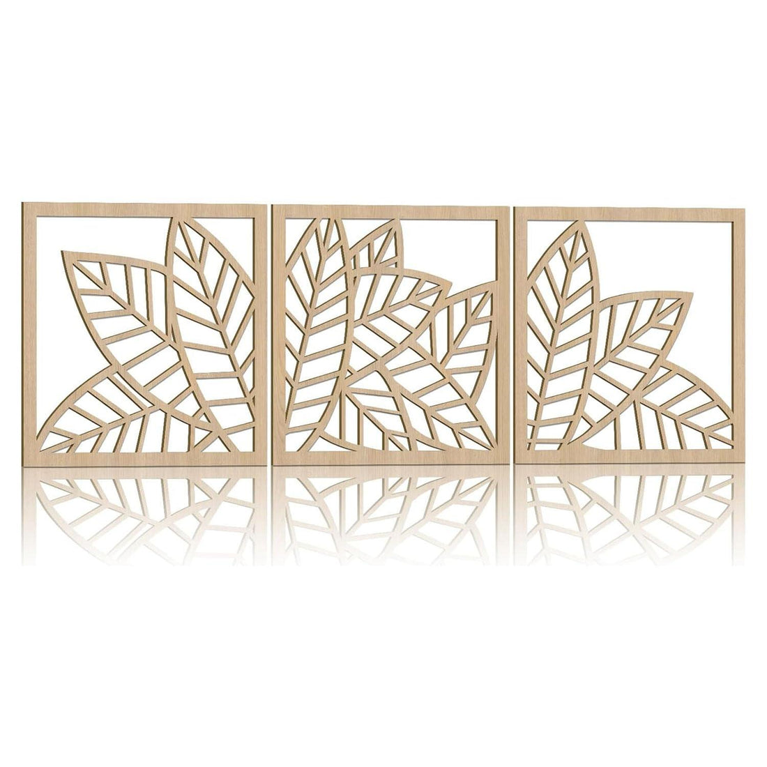 Curious Button Unfinished Wooden Leaf Wooden Art Decor for Living Room Decor, Beautiful Leaf Design Pack of 3 Wooden Wall Panel for Home Decor, Office Decor (29cm) - Haoser