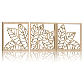 Curious Button Unfinished Wooden Leaf Wooden Art Decor for Living Room Decor, Beautiful Leaf Design Pack of 3 Wooden Wall Panel for Home Decor, Office Decor (29cm) - Haoser