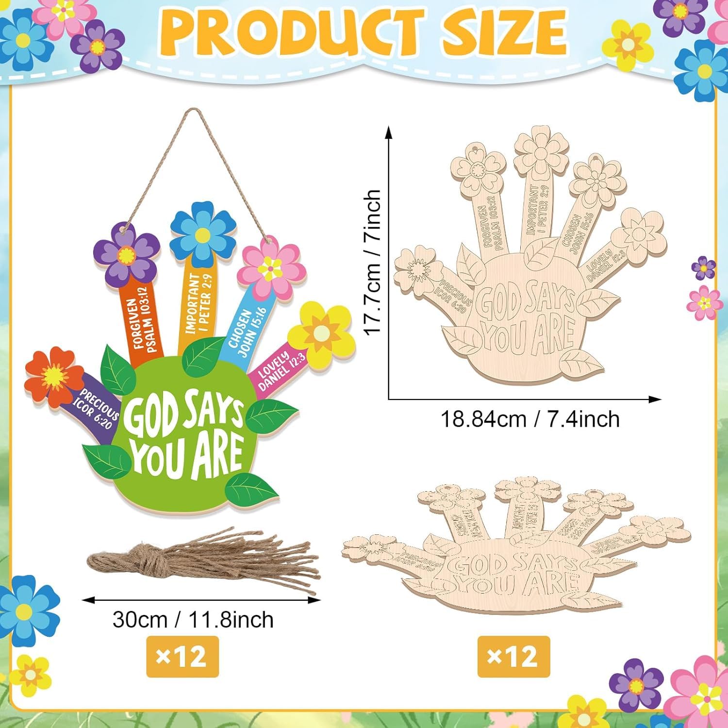 Set of 12 Sunday School Craft Kit “God Says You are” Handprint Flower DIY