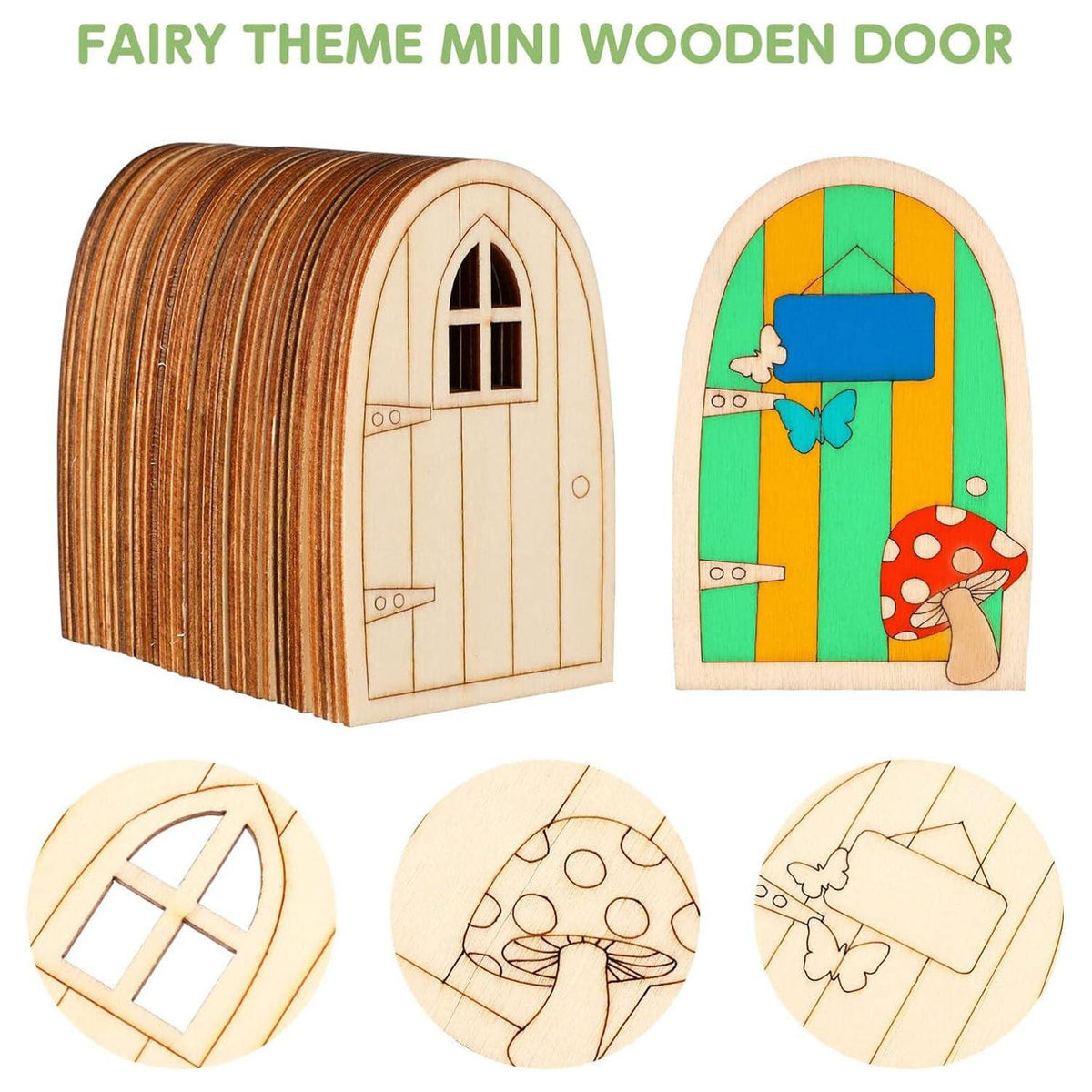 Haoser 10 Pcs Garden Miniature Decoration Miniature Figurines for Crafts unpainted Fairy House Door Miniature elf Door Fairy Garden House Dollhouse Ornament Doors and Windows Blank Wood (Design 1) - Haoser