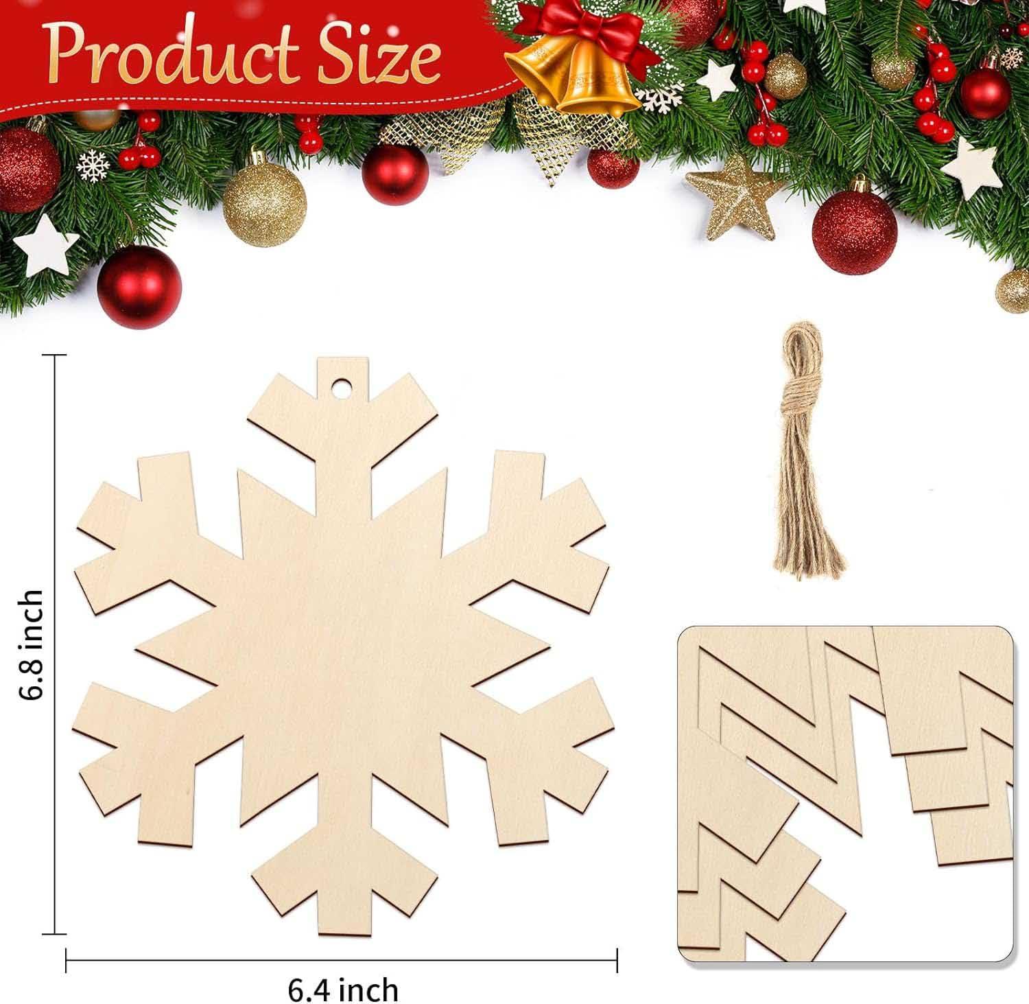 Curious Button 5 Pieces Unfinished Wooden Snowflakes Style Hanging Ornament for DIY Home Decoration, MDF Cutouts, Perfect Wooden Cutouts for Home Decor, Charming Wooden Hanging Ornaments (6.8x6.4IN) - Haoser