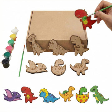 6 Pcs Paint Your Own Dinosaur Fridge Magnets Kit for Kids | Dino Cutouts, | DIY Painting Craft Kit