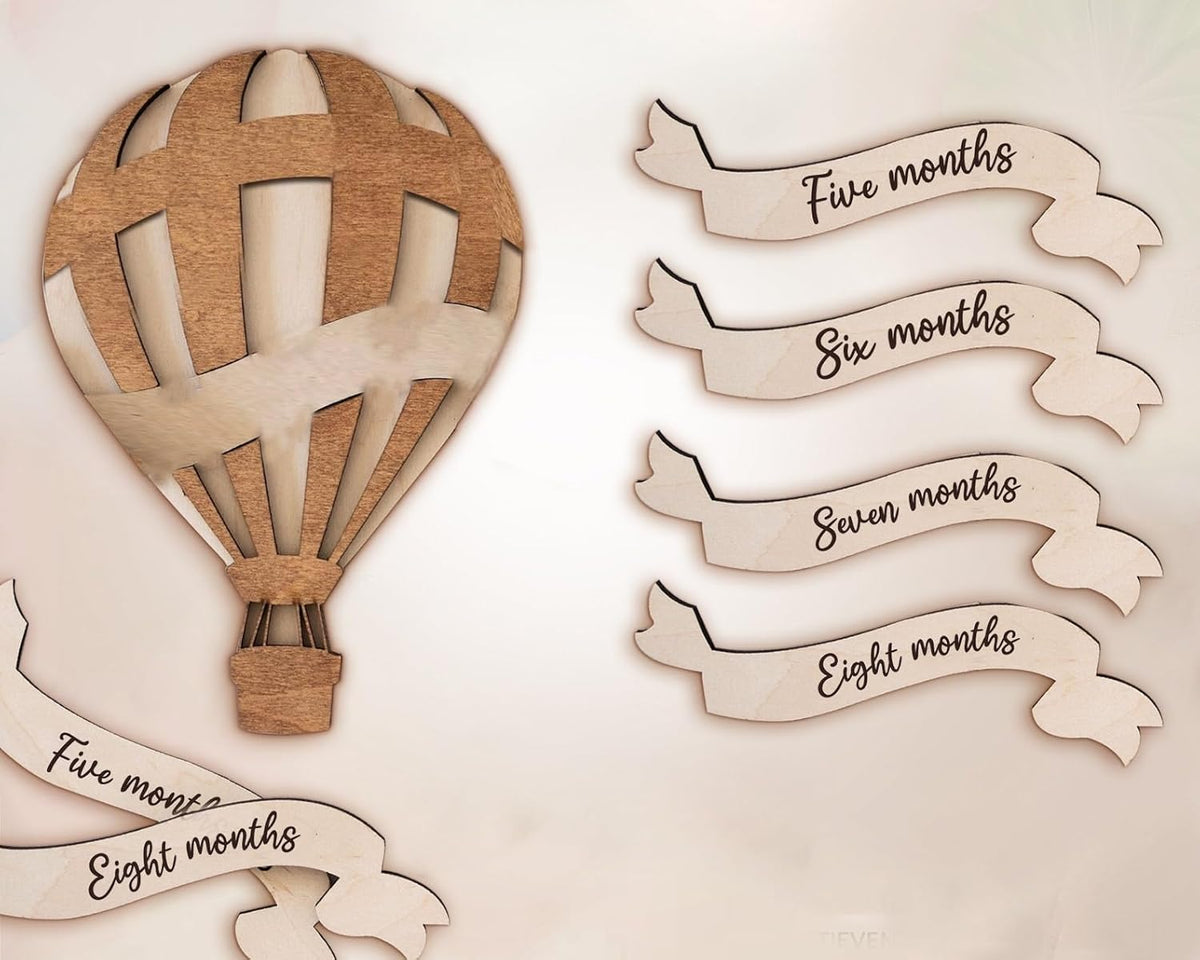 Hot Air Balloon Baby Milestone Plaque | 7.3 x 5.7 Inch Wooden Interchangeable Monthly Milestone
