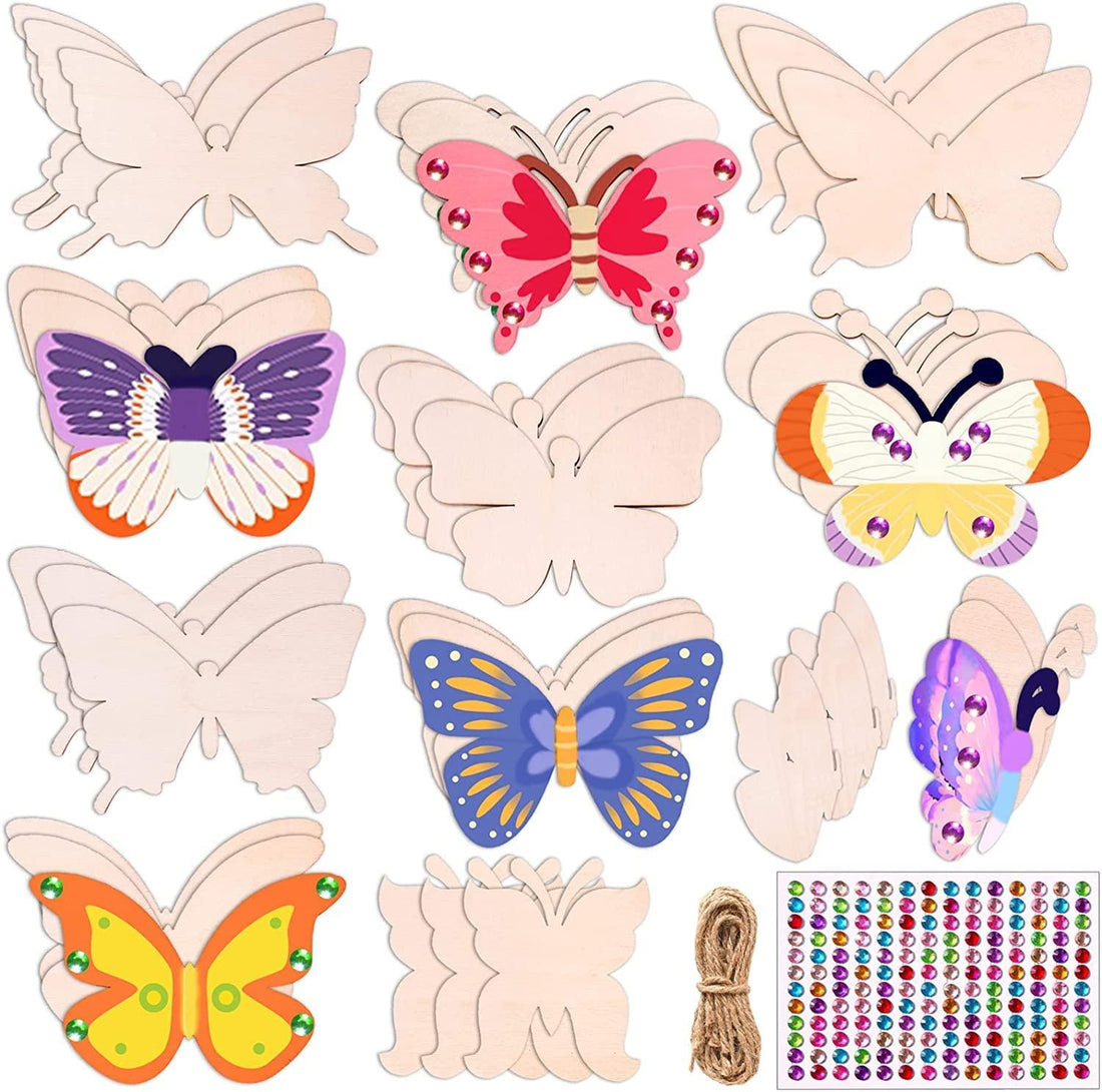 Haoser12 Pieces Unfinished Butterfly Wooden Cutouts 12 Styles Butterfly Wooden Paint Crafts for Kids Easter Spring Home Decoration Craft Project,Holiday Hanging Decorations,Painting Wood Craft, - Haoser