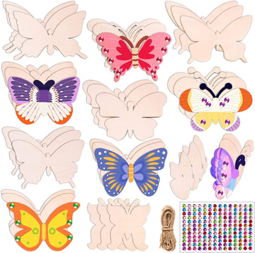 Haoser12 Pieces Unfinished Butterfly Wooden Cutouts 12 Styles Butterfly Wooden Paint Crafts for Kids Easter Spring Home Decoration Craft Project,Holiday Hanging Decorations,Painting Wood Craft, - Haoser