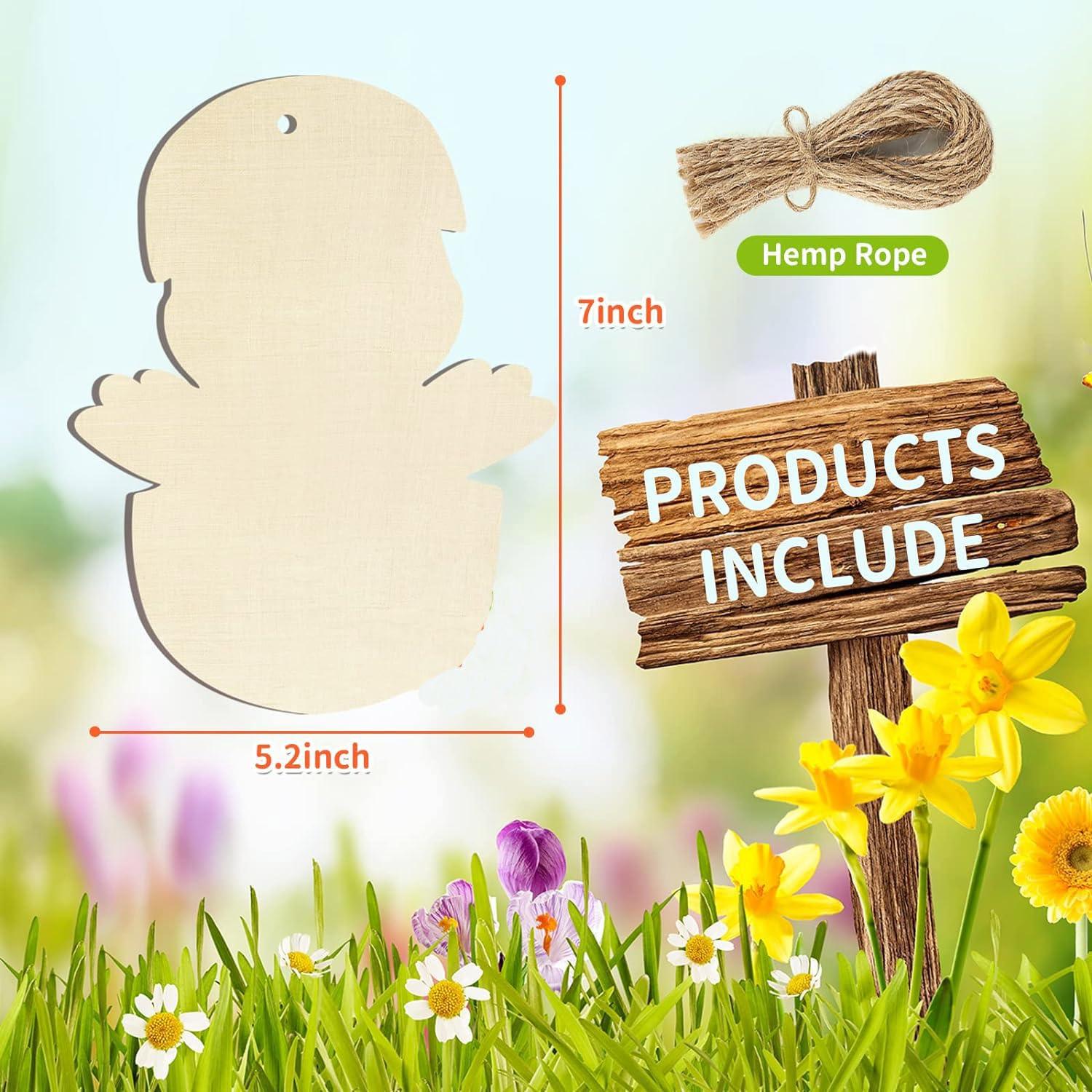 Curious Button 5 Pieces Unfinished Wooden Chicken Style Hanging Ornament for DIY Home Decoration, MDF Cutouts, Perfect Wooden Cutouts for Home Decor, Charming Wooden Hanging Ornaments (7x5.2IN) - Haoser