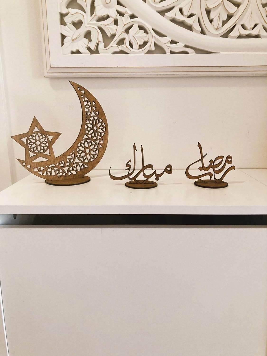 Ramadan Islamic Moon & Star Wooden Table Decor | Arabic Ramadan Sign | Islamic Home Decoration