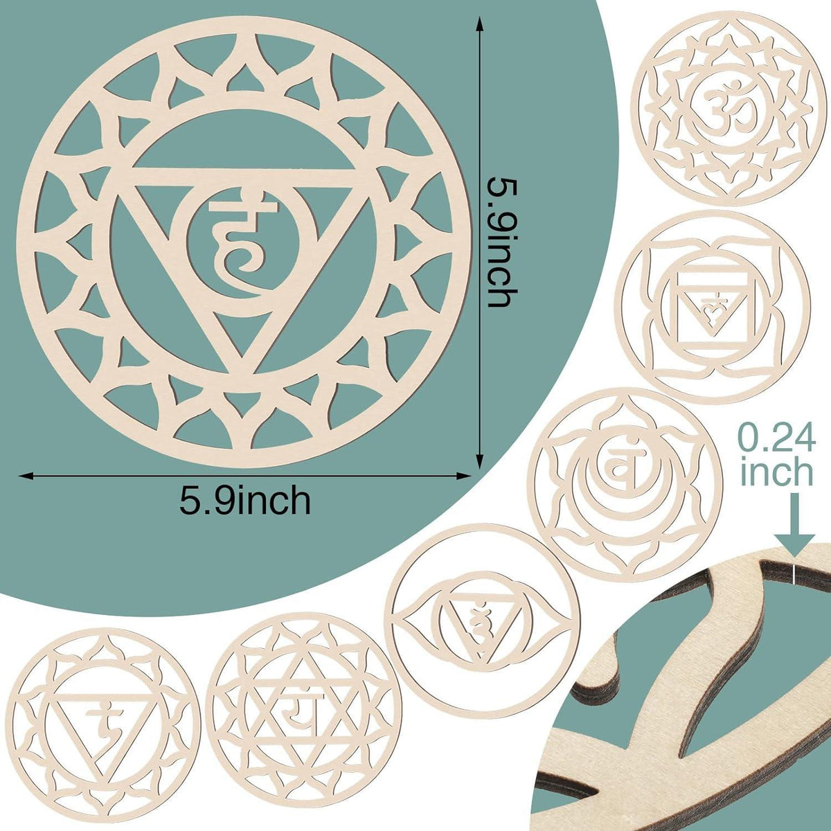 Haoser 7 Pack Sacred Geometry Wall Art Wooden Chakra Wall Art Crystal Grid Board Yoga Wall Decor Hindu Decor Meditation Spiritual Decor for Bedroom Geometry Hanging Sculpture Home Decor - Haoser