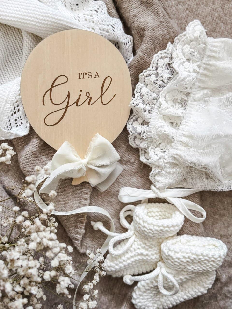 Wooden Baby Announcement Plaque Set (It’s a Boy & It’s a Girl) 6 Inch | Newborn Announcement Signs