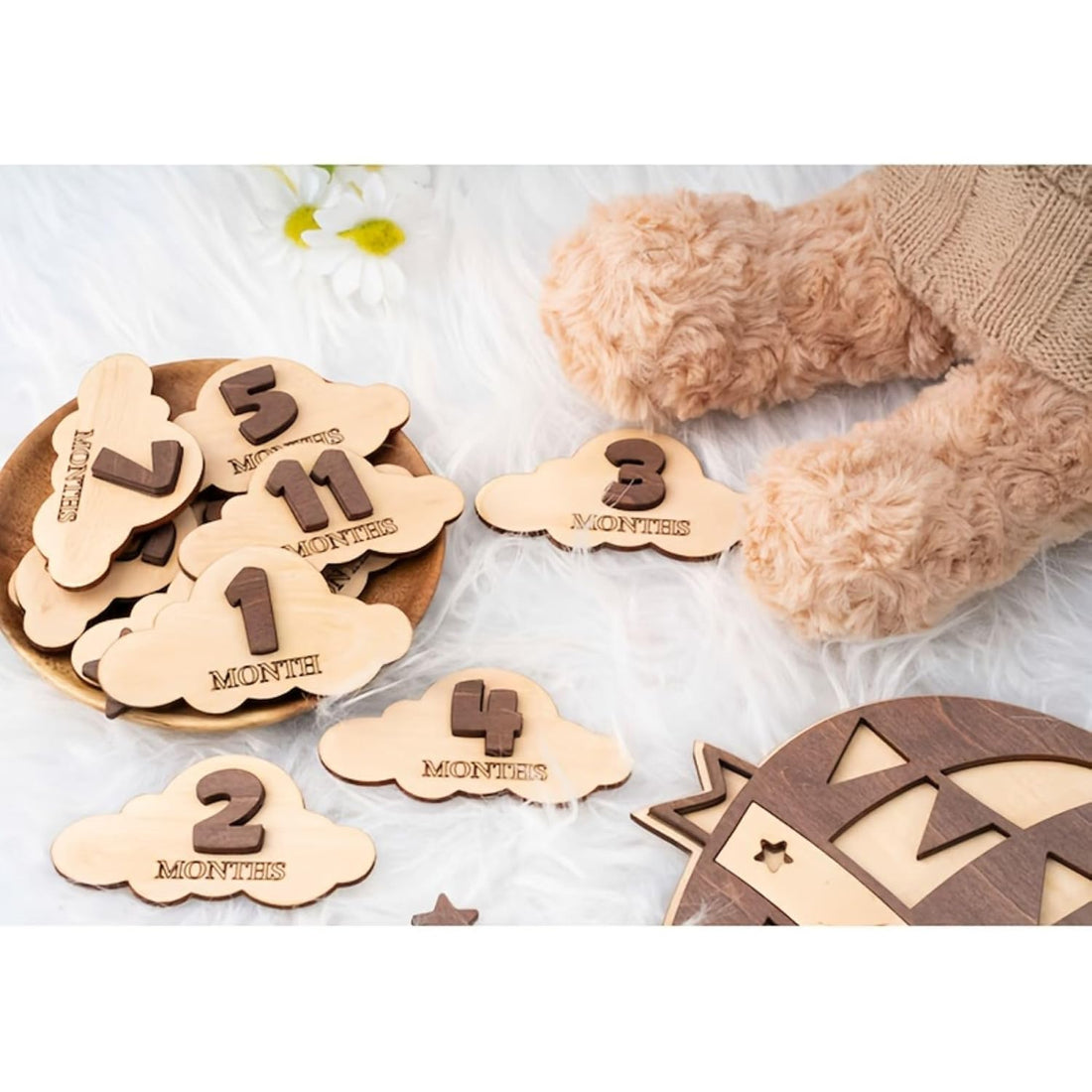 Baby Monthly Milestone Wooden Photo Prop Set (15 Pcs) | Baby Milestone Cards Wall Decor | Newborn Monthly