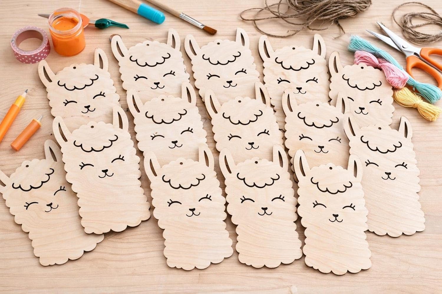12 Pcs Wooden Alpaca Cutouts | 3 Inch Unfinished MDF/Birch Wood Shapes for DIY Painting Craft
