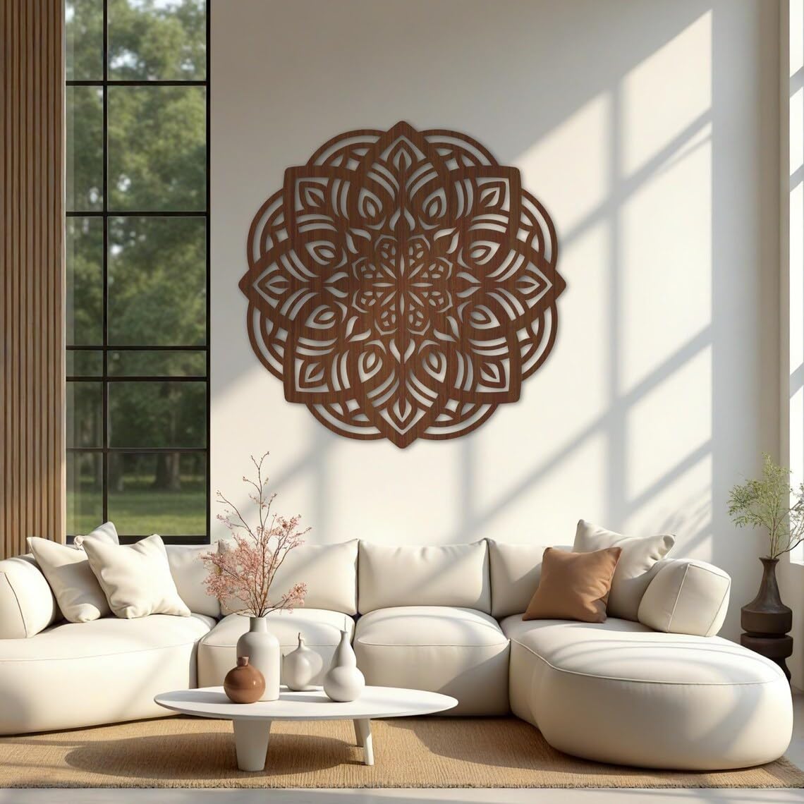 Lotus Mandala Wall Art – 18 Inch Wooden Laser Cut Mandala Wall Panel – Lotus Flower Wall Hanging Décor – Yoga Room, Meditation Space, Boho Mandala Wall Décor