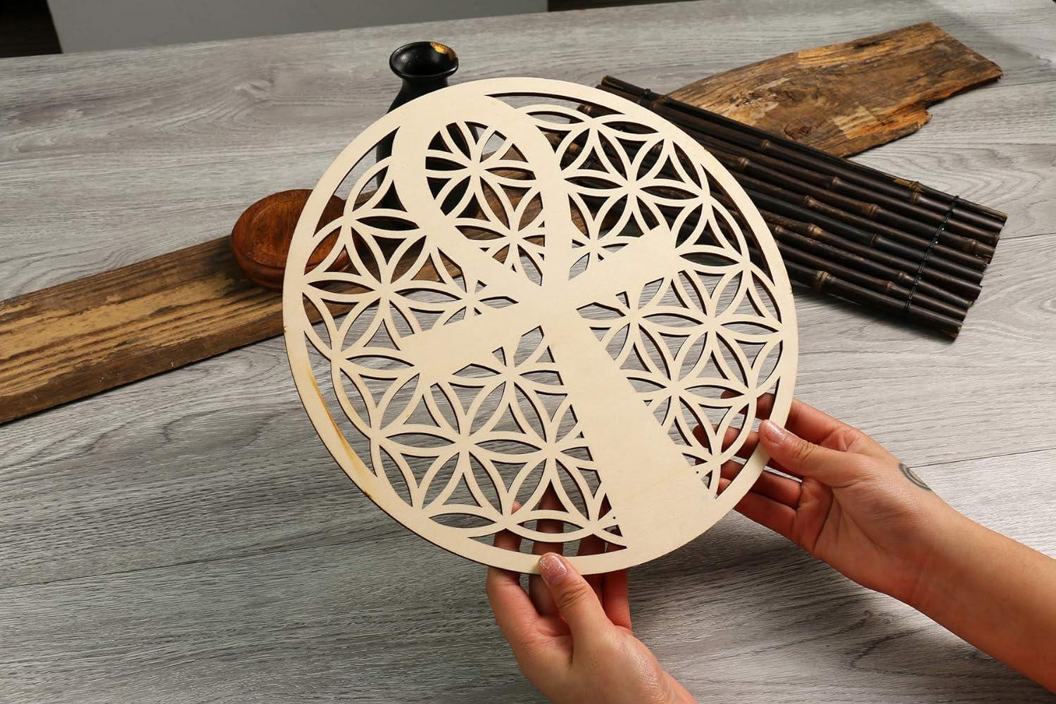 Curious Button Unfinished Wooden Geometry Wall Art Hanging Wall Sculpture Meditation Centerpiece for Home, Living Room, Yoga Wall Art, Wall Decor, Modern Wooden Wall (30 cm) - Haoser