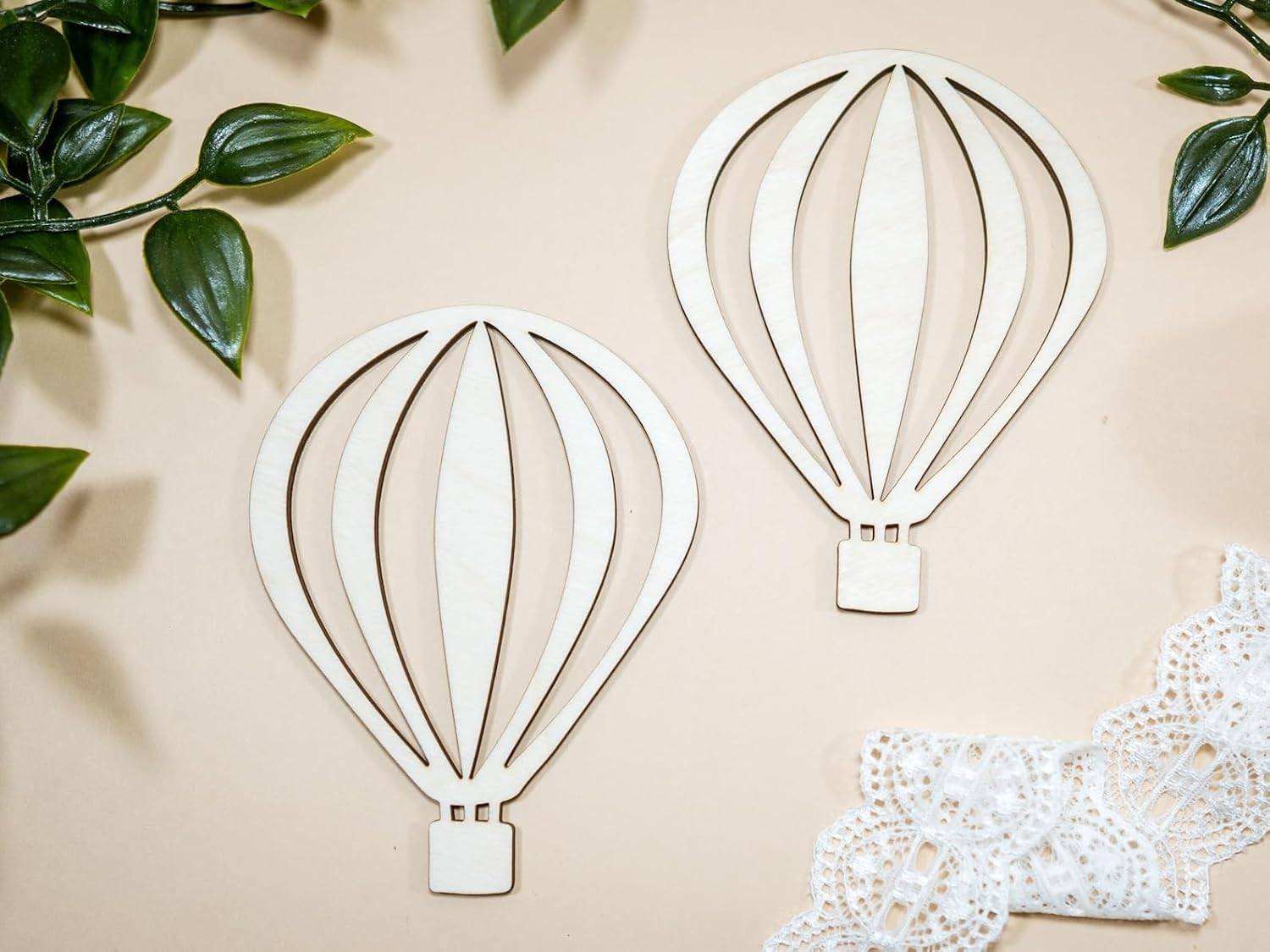 2 Pcs Wooden Hot Air Balloon Cutouts for DIY Craft | Unfinished Balloon Shape for Painting