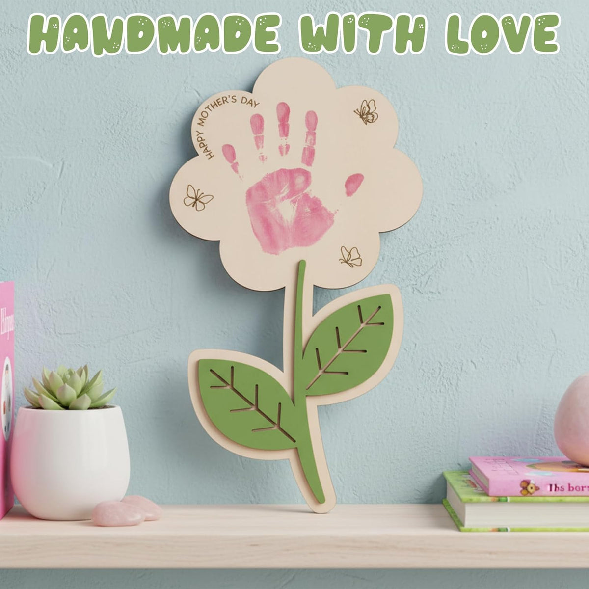 DIY Mothers Day Handprint Wooden Flower Craft for Kids | Rose Bouquet Keepsake
