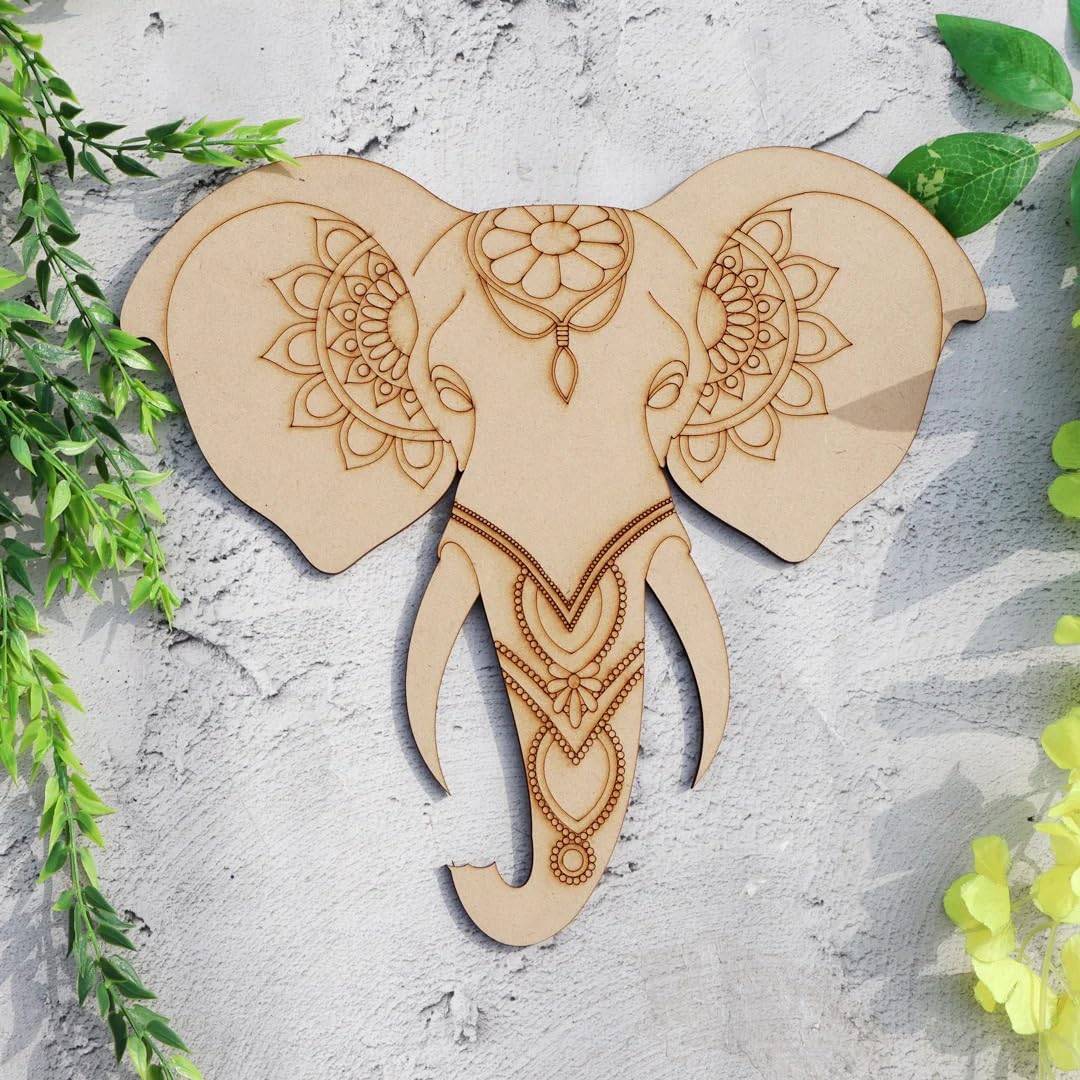 Wooden MDF Airavat Wall Decor | 12 Inch Pre-Marked Laser Cut Elephant Design | Craft Cutout for DIY Art, Room Wall Decoration | MDF Panel – Ethnic Style Decor