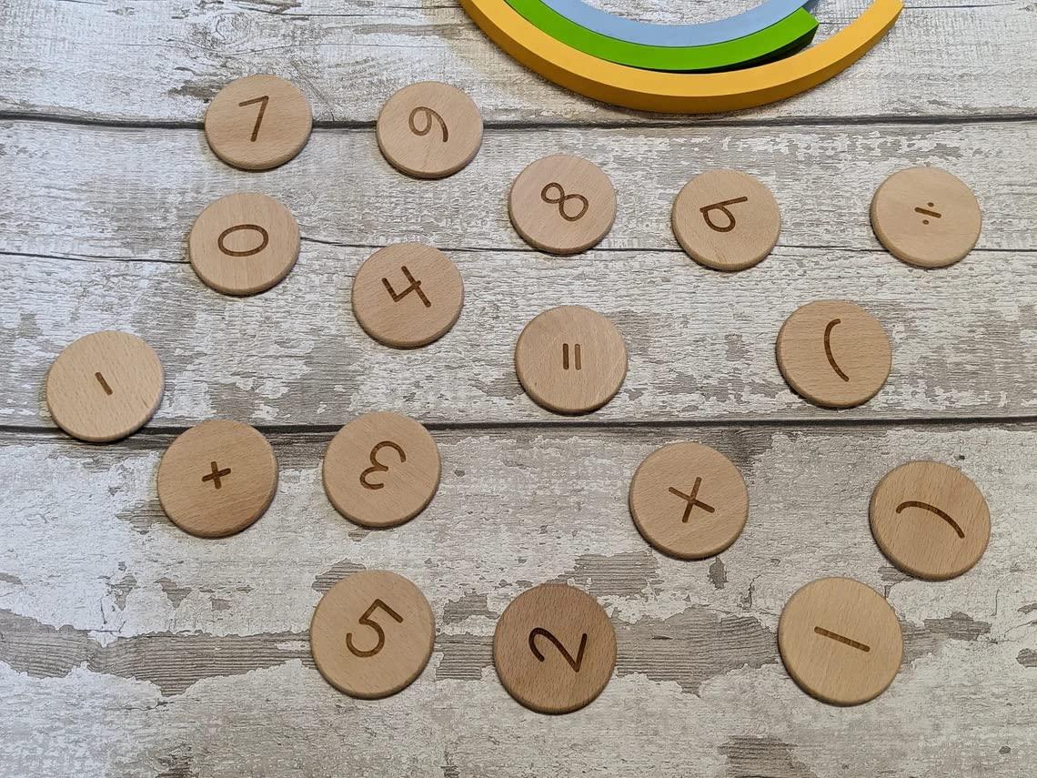 Haoser Maths Numbers and Counting Discs and Tokens - Montessori Toys - Learning Numbers for Kids - Wooden Toy - Learning Discs - Story Discs Play - Haoser