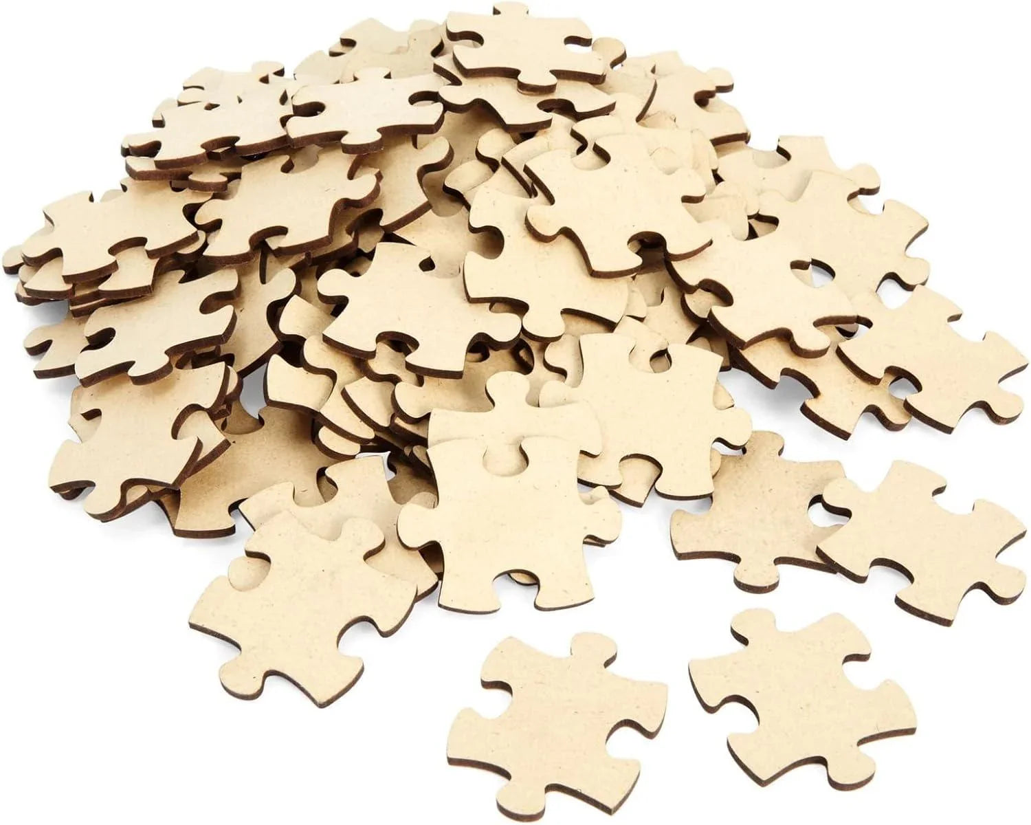 Haoser 100 Blank Wooden Puzzle Pieces for Crafts, DIY Art Projects, 1.9x1.6" Unfinished Freeform Jigsaw Wood Puzzle to Draw On - Haoser