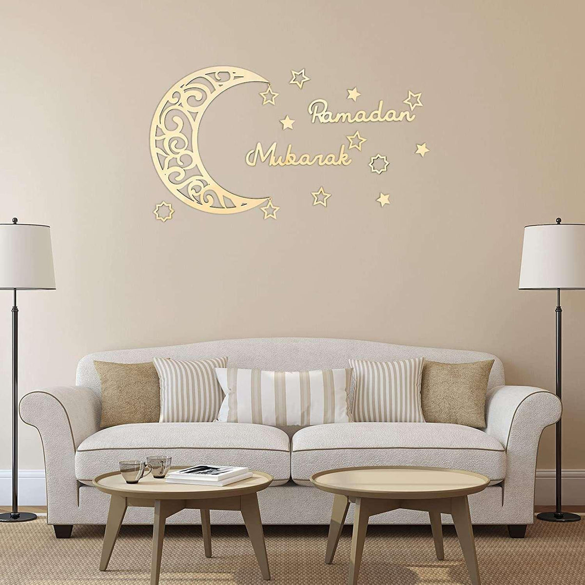 Haoser 15 Pieces Ramadan Decoration Eid Wall Decor Wooden Moon Star Ornament Ramadan Mubarak Sign,Ramadan Decorations for Home - Ramadan Decor - Haoser