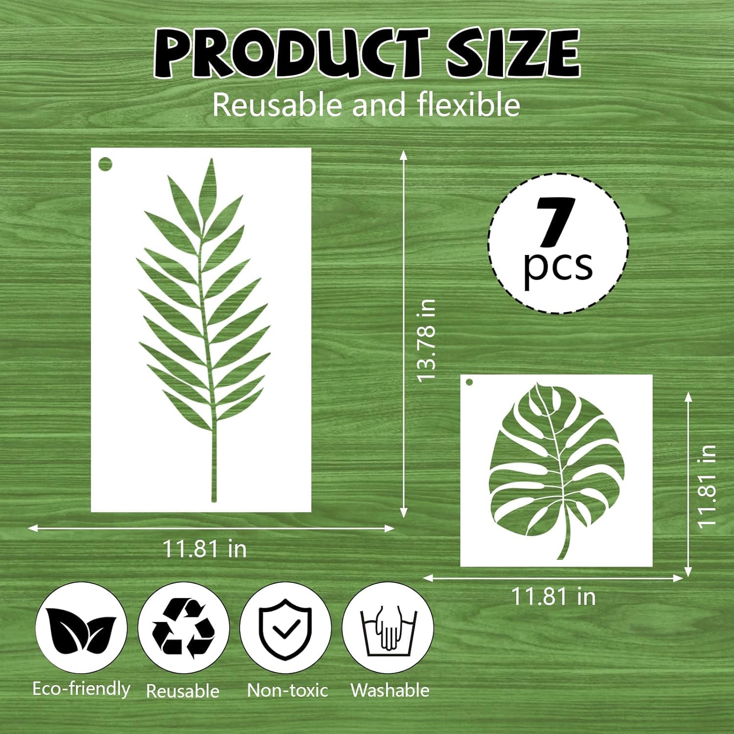 7 Pcs Tropical Palm Leaf Stencils for Painting on Wood | Reusable Fern Spray Paint Template