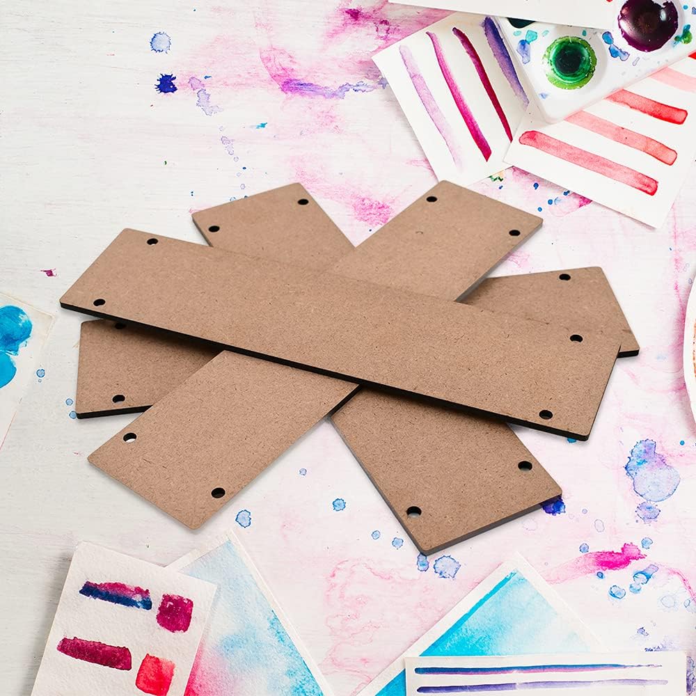 DIY Wood Sheet Craft - MDF Cutouts Hangings Rectangular - Plain MDF Blanks Cutouts - Set of 4 with 2 Holes for Painting Wooden Sheet Craft, Decoupage, Resin Art Work & Decoration