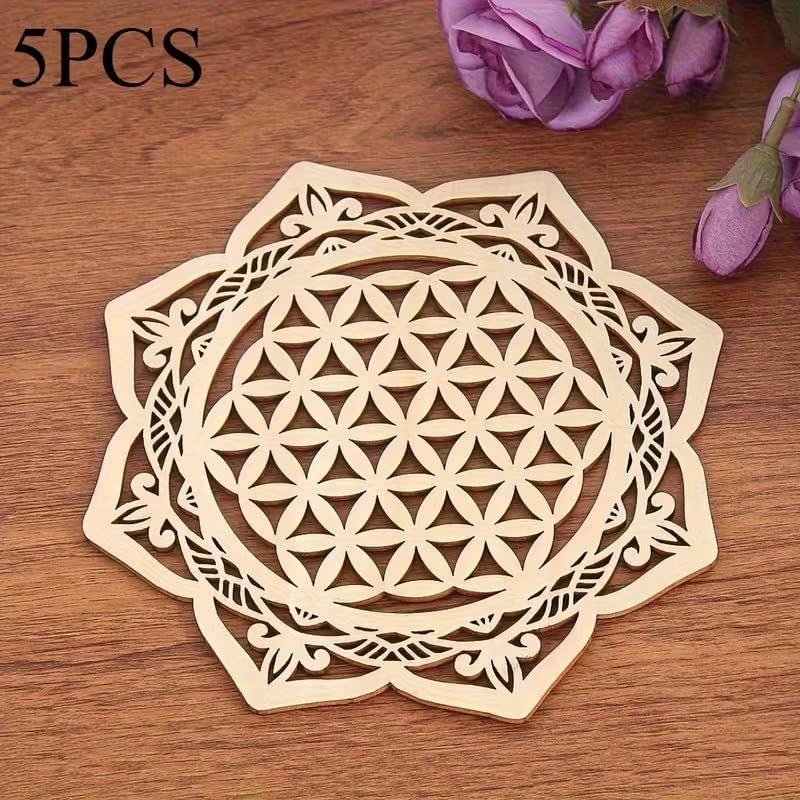 Mandala Flower of Life Wooden Plaques | Hollow-Out MDF Wood Decorative Cards & Coasters | Unfinished DIY Craft