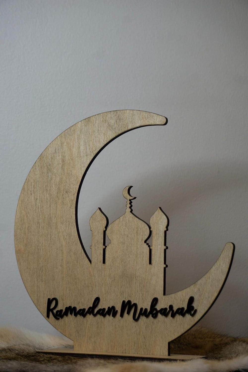 Ramadan Mubarak Wooden Table Decor | Islamic Crescent Moon Mosque Design | Wooden Ramadan Home Decoration