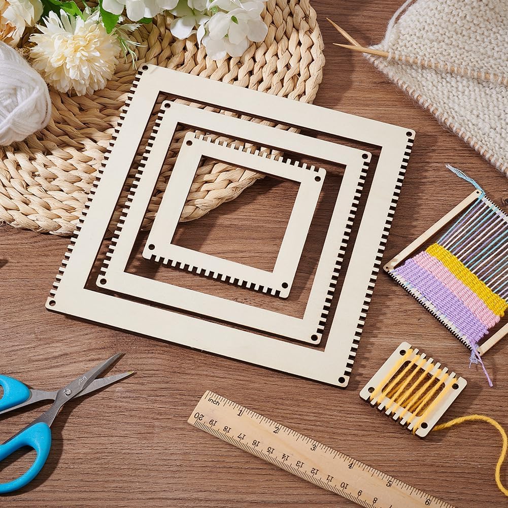 4 Pcs Wooden Weaving Loom Kit | 2/4/5.9/7.8 Inch Square DIY Weaving Loom for Tapestry, Wall Hanging, Knitting & Handmade Woven Crafts