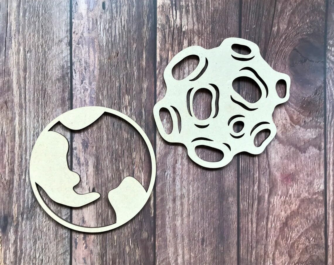 11 Pcs Wooden Space Planet Solar System Craft Shapes – Astronaut, Alien, Planets, Rocket, Meteorite (3.93 Inch)