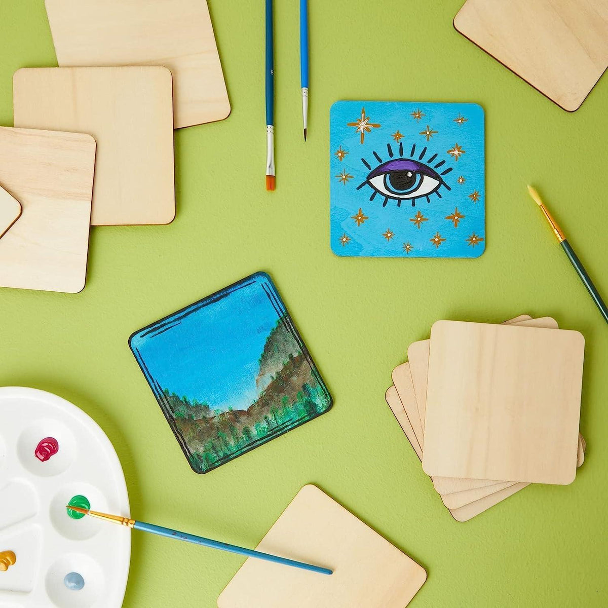 Haoser Wood Squares for Crafts, Unfinished Wooden Square Cutouts,Unfinished Round Square Wood Slices Board for Resin Art, Mandala Art, Pyrography, Painting, MDF Square Board - Haoser