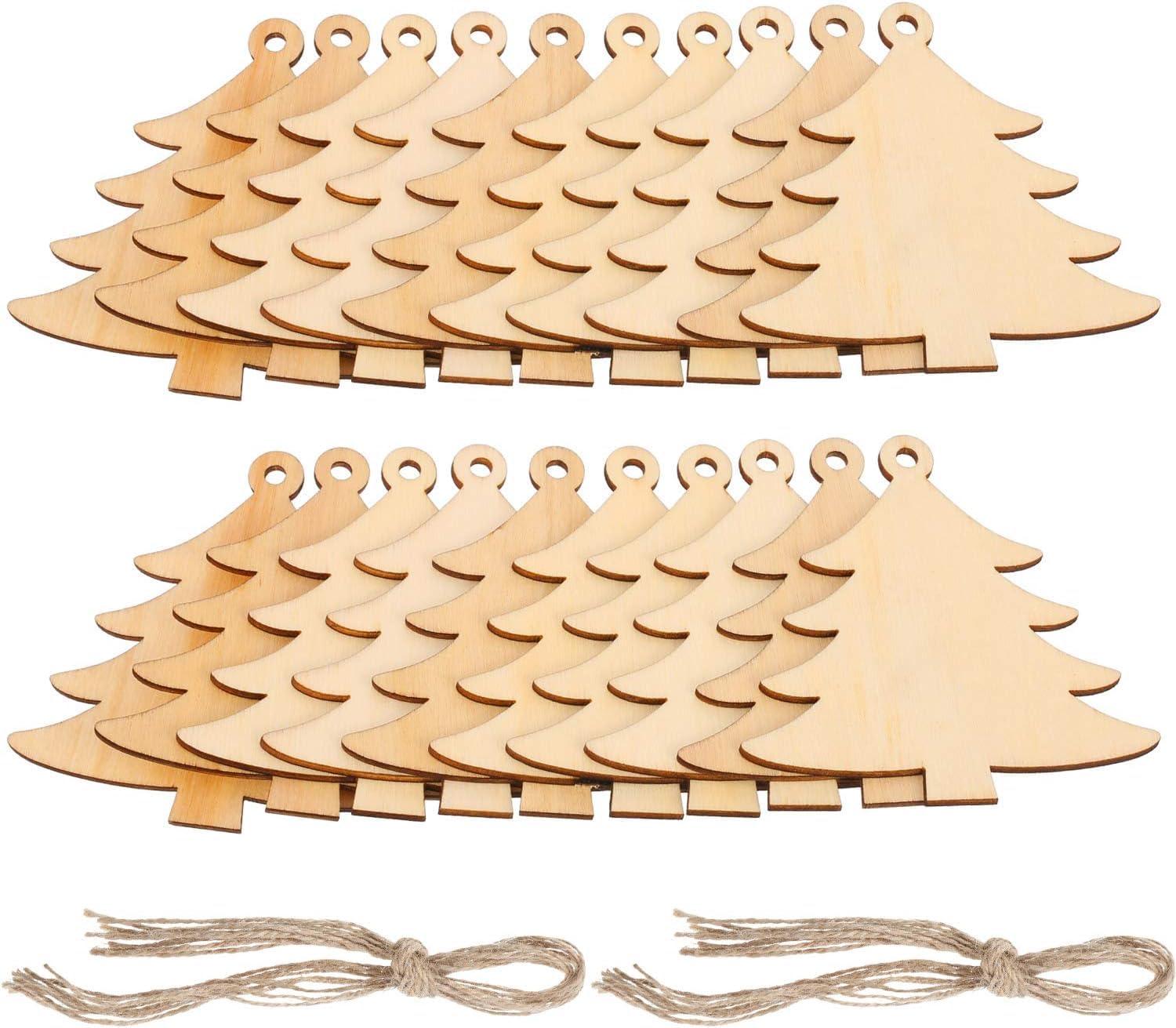 Haoser 12 Pieces Wooden Christmas Tree Cutouts Crafts Embellishments Unfinished Christmas Tree Hanging Ornaments Blank Christmas Tree Wood Cutouts Slice - Haoser