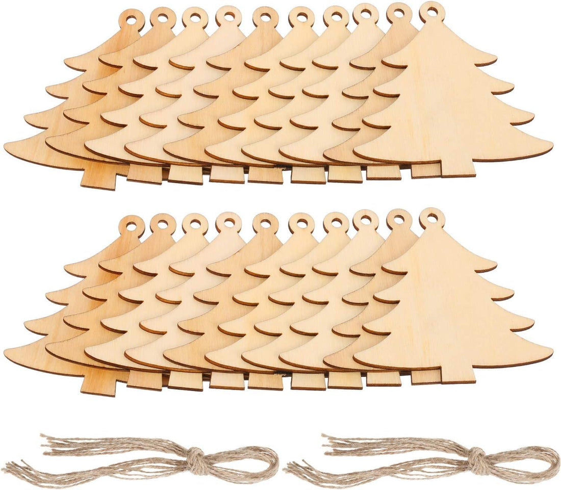 Haoser 12 Pieces Wooden Christmas Tree Cutouts Crafts Embellishments Unfinished Christmas Tree Hanging Ornaments Blank Christmas Tree Wood Cutouts Slice - Haoser