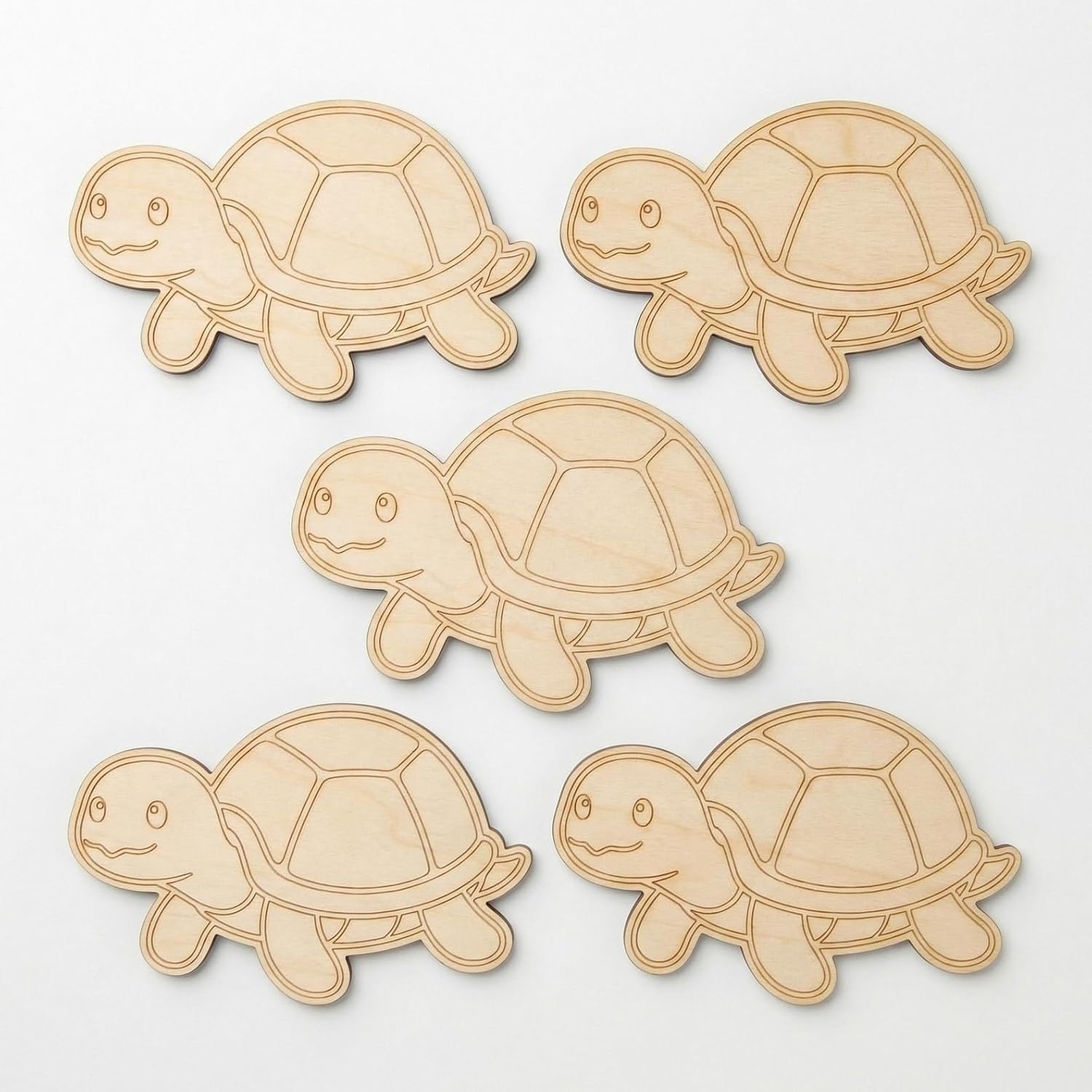 Set of 5 Wooden Turtle Cutouts | 4 Inch Wood Sea Turtle Shapes