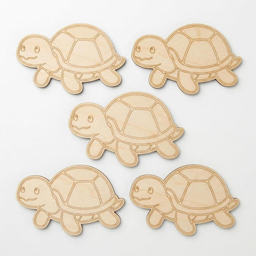 Set of 5 Wooden Turtle Cutouts | 4 Inch Wood Sea Turtle Shapes