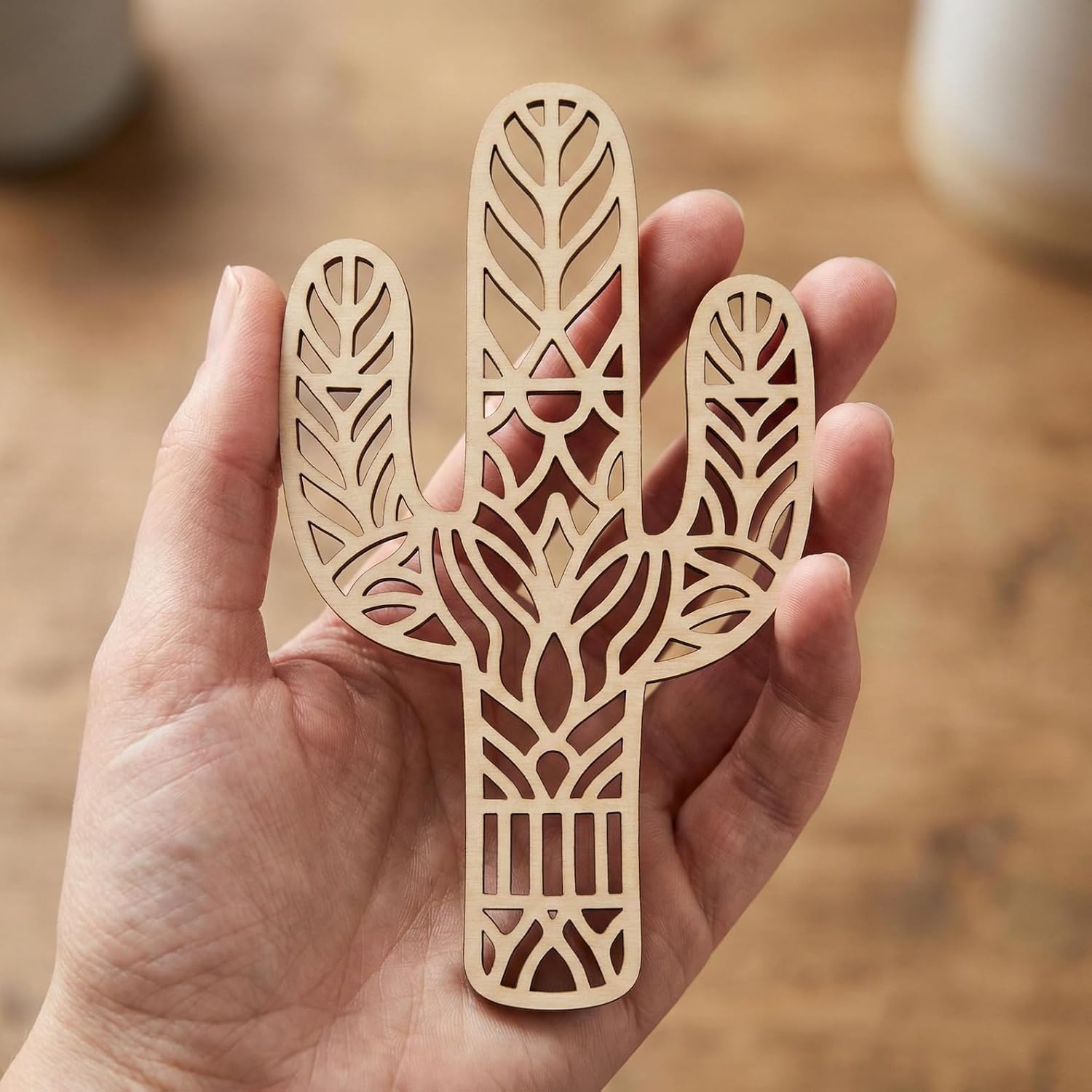 5 Pcs Wooden Cactus Shape Cutouts for DIY Craft | Boho Botanical Cactus