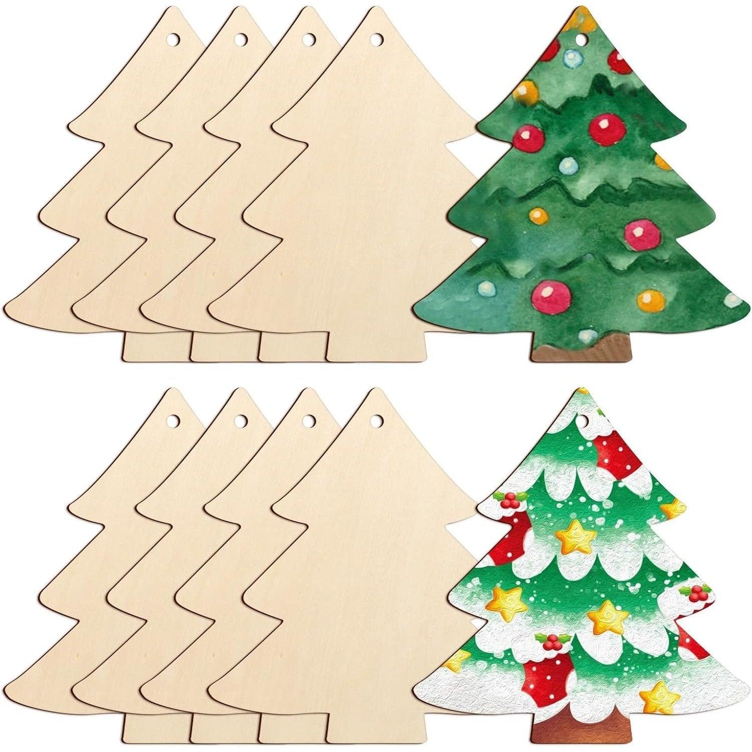 Curious Button 5 Pieces Unfinished Wooden Tree Third Style Hanging Ornament for DIY Home Decoration, MDF Cutouts, Perfect Wooden Cutouts for Home Decor, Charming Wooden Hanging Ornaments (6.7x6.3IN) - Haoser